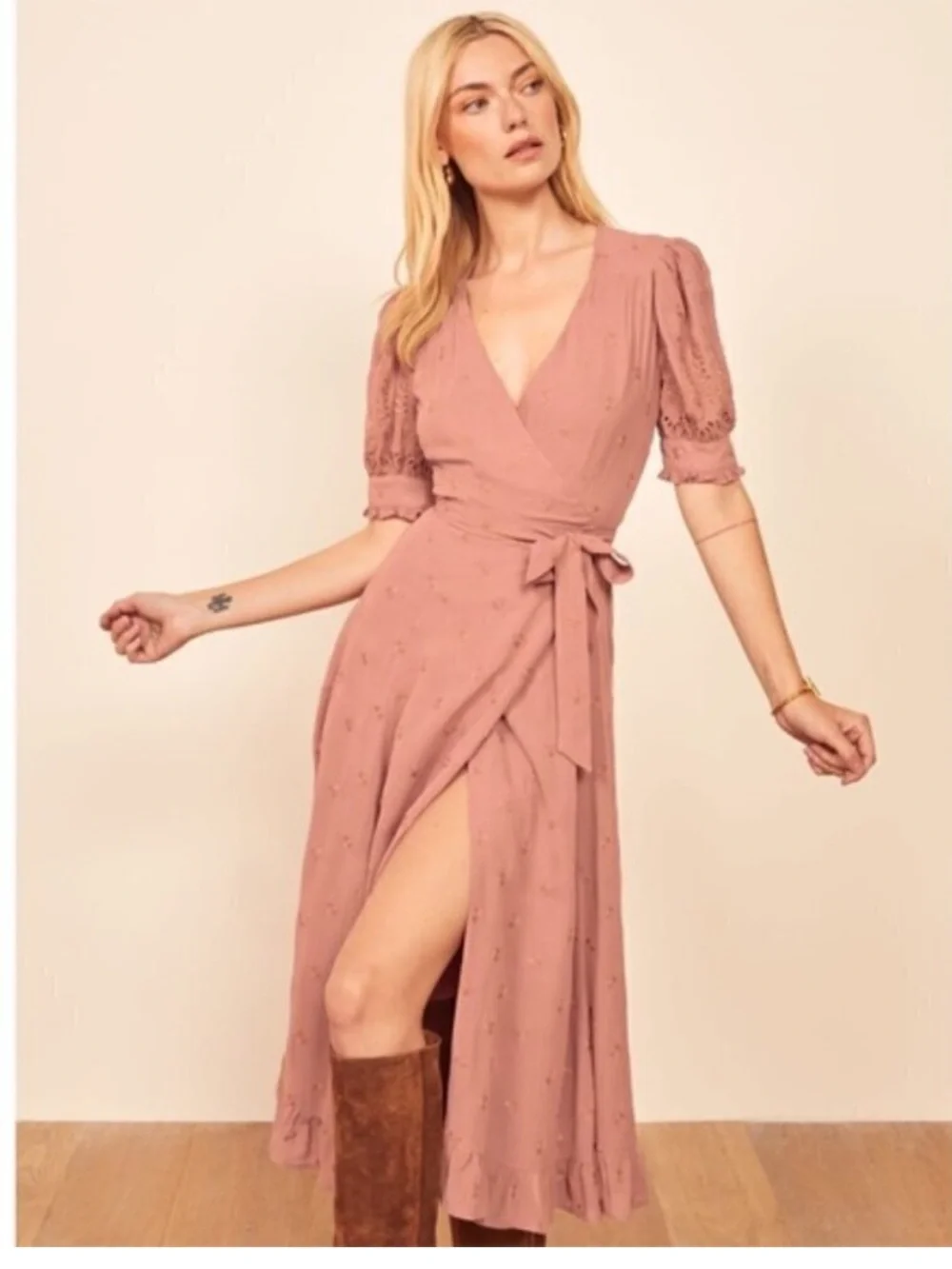 Reformation Annalise Embroidered Floral Wrap Midi Dress - Picture 15 of 15